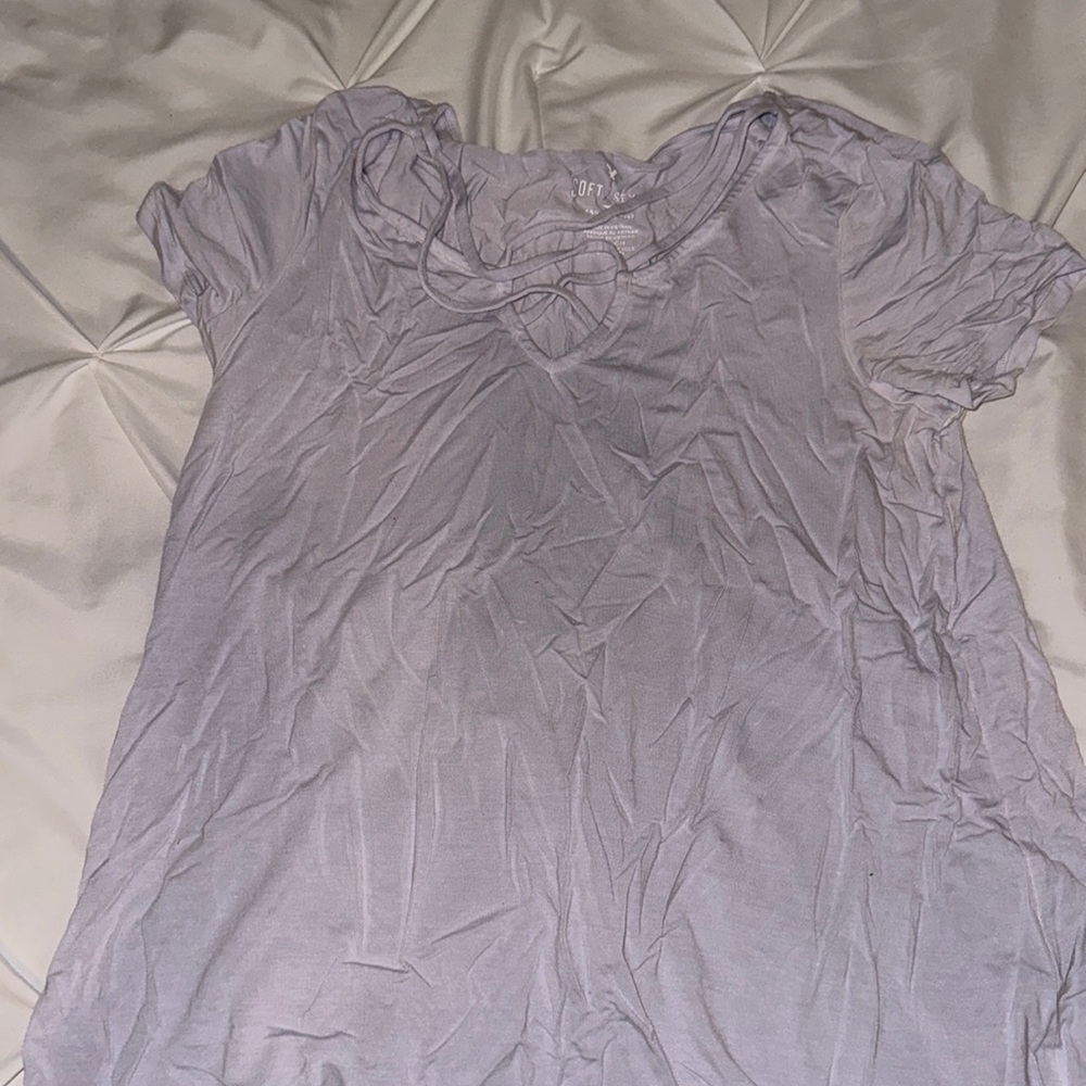 American eagle light blue short sleeve, top with string lacing detail